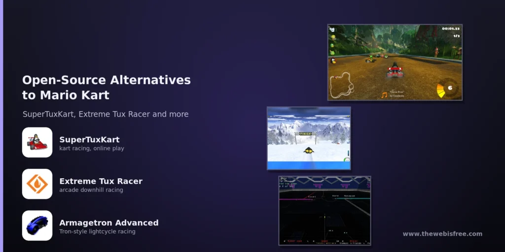Open-source alternatives to Mario Kart: SuperTuxKart, Extreme Tux Racer and Armagetron Advanced