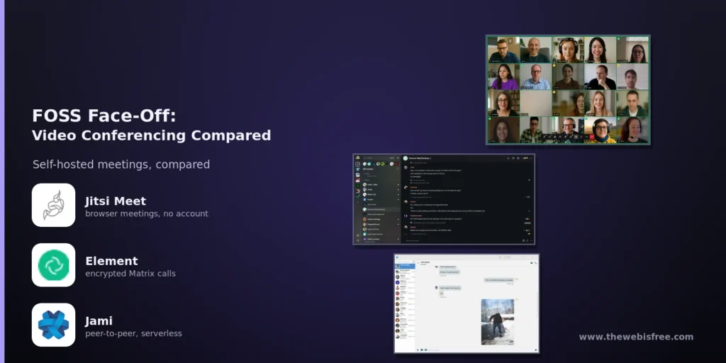 Open source video conferencing compared: Jitsi Meet, Element and Jami in use